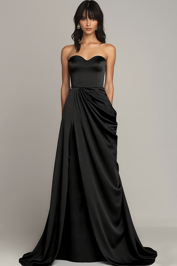 Black Sweetheart Long Formal Dress with Slit